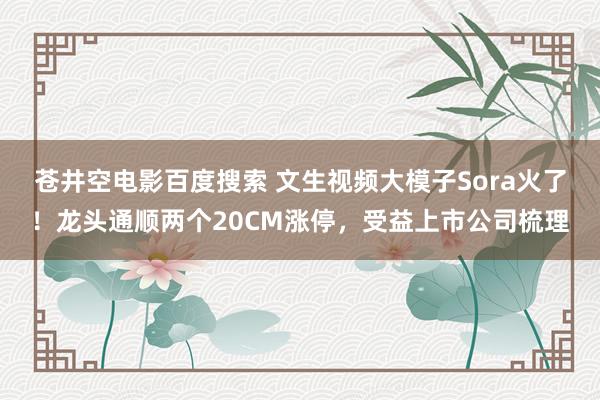 苍井空电影百度搜索 文生视频大模子Sora火了！龙头通顺两个20CM涨停，受益上市公司梳理