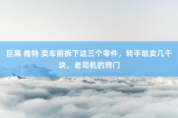 巨屌 推特 卖车前拆下这三个零件，转手能卖几千块，老司机的窍门