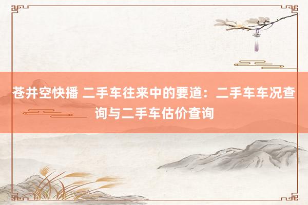 苍井空快播 二手车往来中的要道：二手车车况查询与二手车估价查询