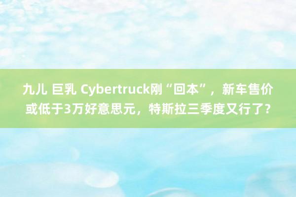 九儿 巨乳 Cybertruck刚“回本”，新车售价或低于3万好意思元，特斯拉三季度又行了？