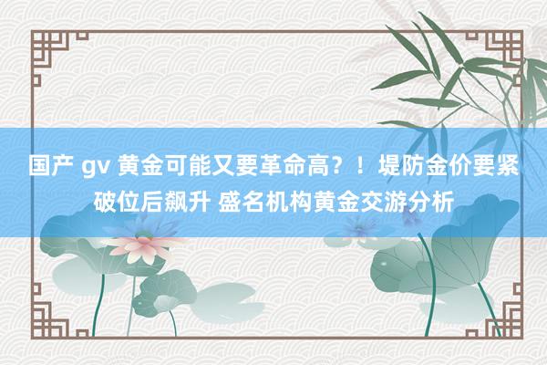 国产 gv 黄金可能又要革命高？！堤防金价要紧破位后飙升 盛名机构黄金交游分析