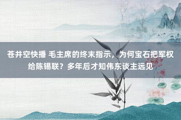 苍井空快播 毛主席的终末指示，为何宝石把军权给陈锡联？多年后才知伟东谈主远见