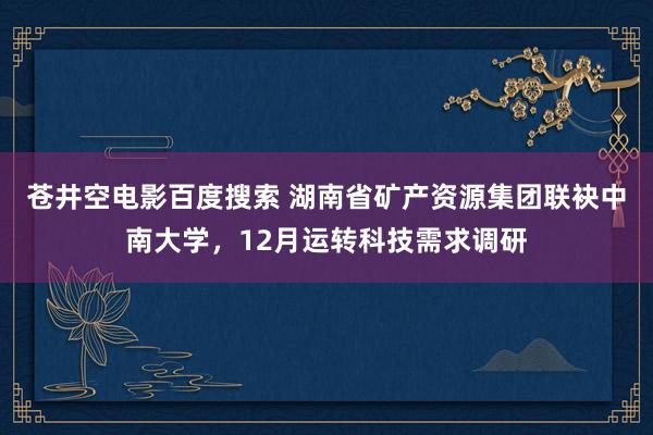 苍井空电影百度搜索 湖南省矿产资源集团联袂中南大学，12月运转科技需求调研