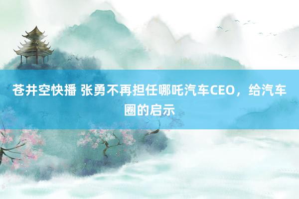 苍井空快播 张勇不再担任哪吒汽车CEO，给汽车圈的启示