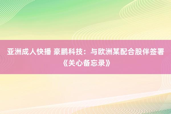 亚洲成人快播 豪鹏科技：与欧洲某配合股伴签署《关心备忘录》